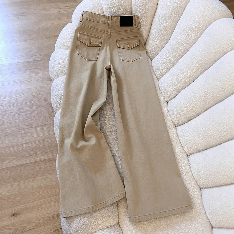 Khaki American-style wide-leg jeans for women, 2026 autumn new collection, high-waisted, loose fit, slimming, with a flowing drape, straight-leg, floor-length pants Khaki American-style wide-leg jeans for women, 2026 autumn new collection, high-waisted, loose fit, slimming, with a flowing drape, straight-leg, floor-length pants