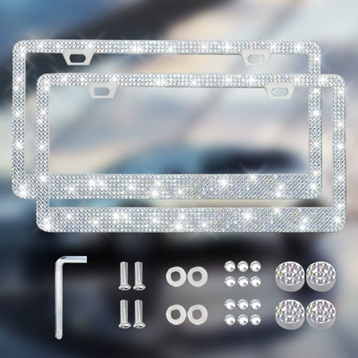 License plate holder/license plate holder: Mexican Universal Diamond License Plate - square-hole-sharp-corners-wide-edge-double-piece-silver