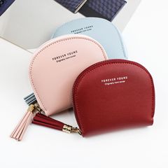 新しい韓国のカジュアルな小銭入れの女性用の短い貝殻型のジッパーのフリンジコインは純色の学生の財布を包みます。