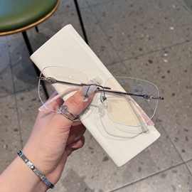 时尚无框近视眼镜女纯钛超轻53可配有度数染色高级感无边框眼镜镜