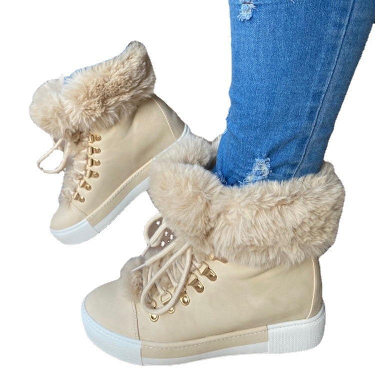 Europa y América de invierno corto largo de piel boca de cuero botas de nieve Estación independiente de las mujeres Comercio exterior más tamaño forrado de lana gruesa Martin botas de algodón