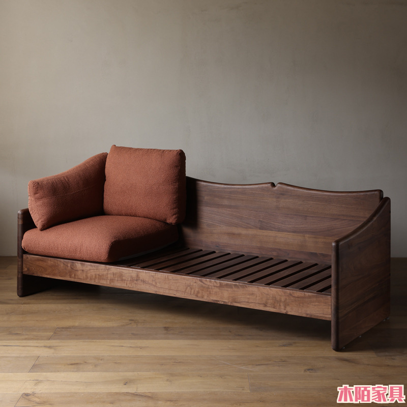 Retro North American Black Walnut Fabric Light Luxury Sofa Modern Small Apartment Nordic Living Room Three-Seater Solid Wood Sofa