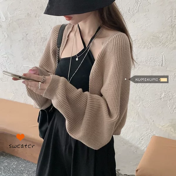 French Style Small Waistle Cardigan Lazy Loose Women's Ins Sun-protective Clothing Short New Spring and Summer Hollow-out Waistle Knitted Top