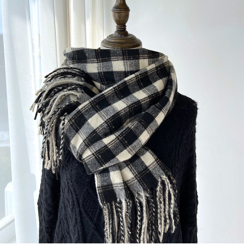 Sciarpa a quadri donna sciarpa con frange calda autunno inverno_voghion.com