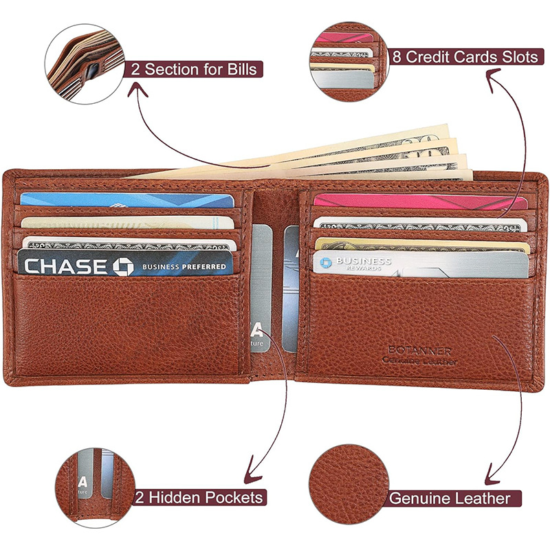 Nuevo estilo transfronterizo billetera personalizada de ventana de identificación para hombres billetera RFID de alta gama para hombres billetera de cuero de vaca de primera capa