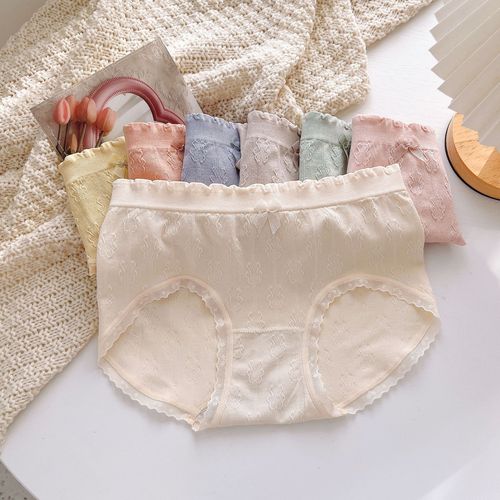 So cute C400 cream bear jacquard seamless 50-count modal hip-covering and skin-friendly cute girl mid-waist underwear