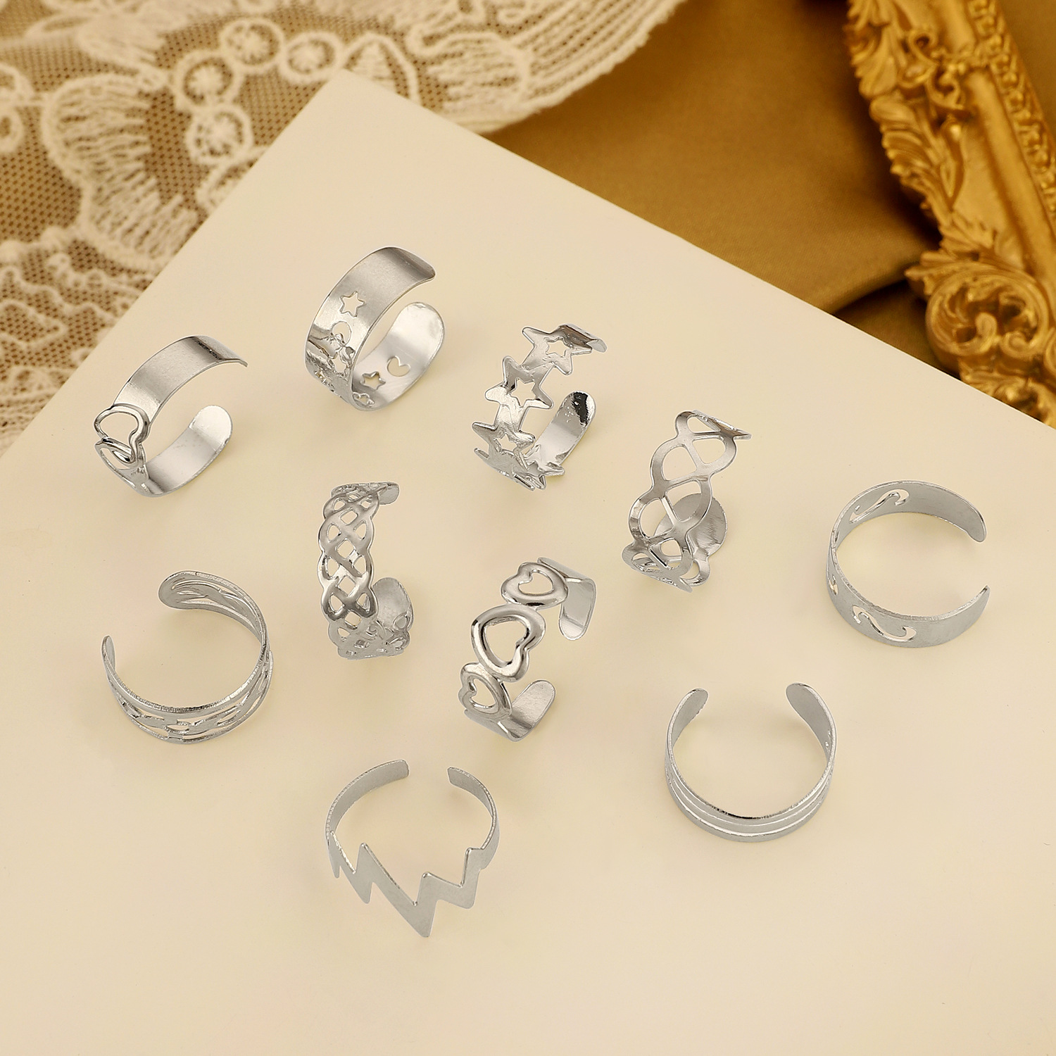 10-Piece Set Quantity Holiday, Daily Occasion Alloy Material Wholesale Jewelry Simple Style Classic Style Geometric Star Heart Shape Alloy Toe Rings
