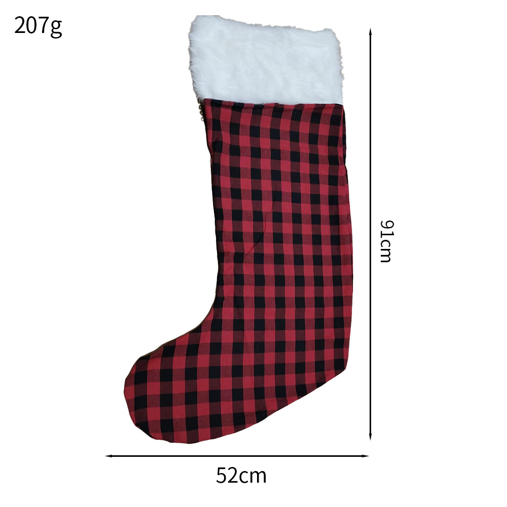 Nuevos calcetines de Navidad a cuadros rojos y negros, calcetines de Navidad con bordes de piel de conejo de imitación blanca, accesorios de decoración de fiesta de Navidad, regalos