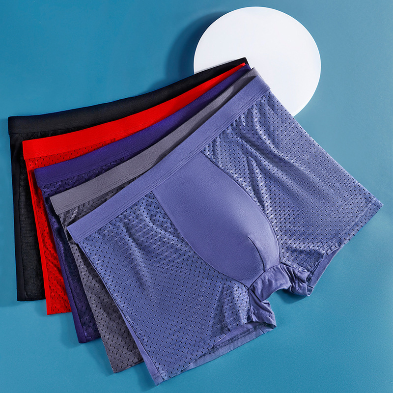 5 yards ice silk mesh mesh boxer underwear men and youth breathable hollow quick-drying sexy sports boxer pants summer