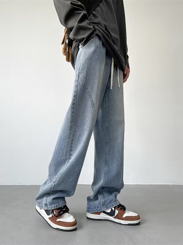 Men's American Western Jeans, Ins Trendy Street Retro Loose Straight Leg Pants, Autumn Washable Versatile Casual Pants