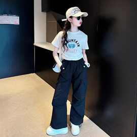 女童工装裤套装酷飒风夏季新款炸街大童夏装短袖童装休闲运动衣服