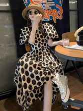 法式大波點泡泡袖連衣裙2024年新款夏裝復古名媛氣質長裙洋氣減齡