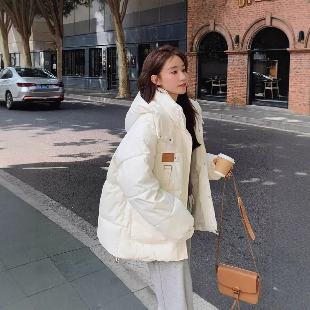 羽绒女冬季2024新款工装厚外套oversize中长款加厚连帽棉衣棉服