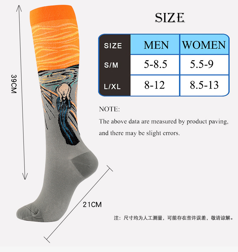 Neueste Kompression socken jit Mann Frau Öl Bein Drucks trümpfe Mona Lisa berühmte Malerei Nylon Kompresse Laufsport – Detail 1