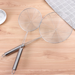 201 stainless steel wire leakage 16-20cm household non-magnetic round tube colander fried oil grid filter spoon mesh leakage wholesale