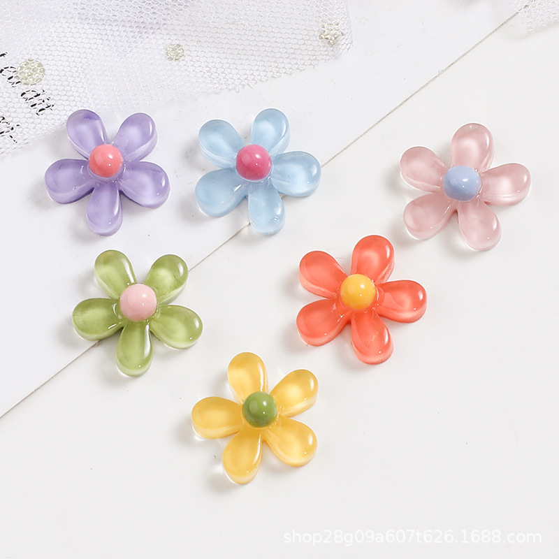 キャンディーカラーの五葉の花の小さな diy 樹脂ジュエリーアクセサリークリーム接着剤手作りヘアピングリッパーヘアバンドアクセサリー材料|undefined