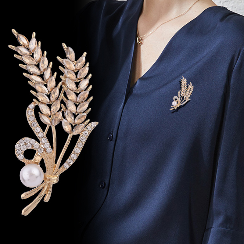 Spilla spiga di grano dorata per donna, spilla di grano con strass di alta qualità, accessori per abiti professionali, punto_voghion.com
