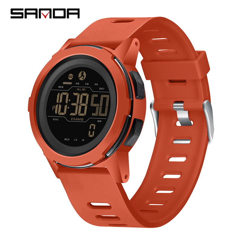 SANDA podómetro calorías pantalla digital impermeable multifuncional montañismo a prueba de golpes reloj despertador para hombre 2189