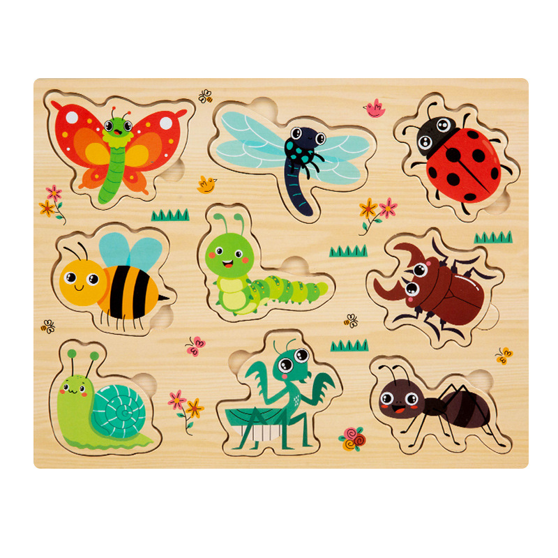 Juguetes educativos para niños 4-6 madera educación temprana tráfico fruta digital cognición animal plano mano agarre rompecabezas