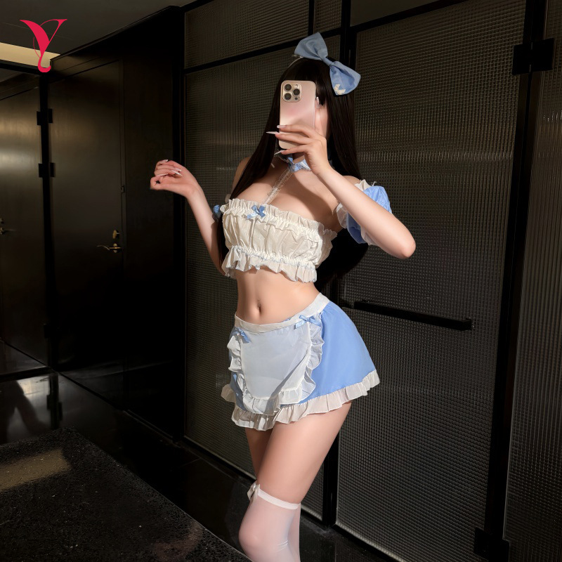 Starry Night Dance Sexy Lingerie Set Japanese Cute Maid Outfit for Small Busts, Pure Desire Temptation Maid Uniform 9842 Starry Night Dance Sexy Lingerie Set Japanese Cute Maid Outfit for Small Busts, Pure Desire Temptation Maid Uniform 9842