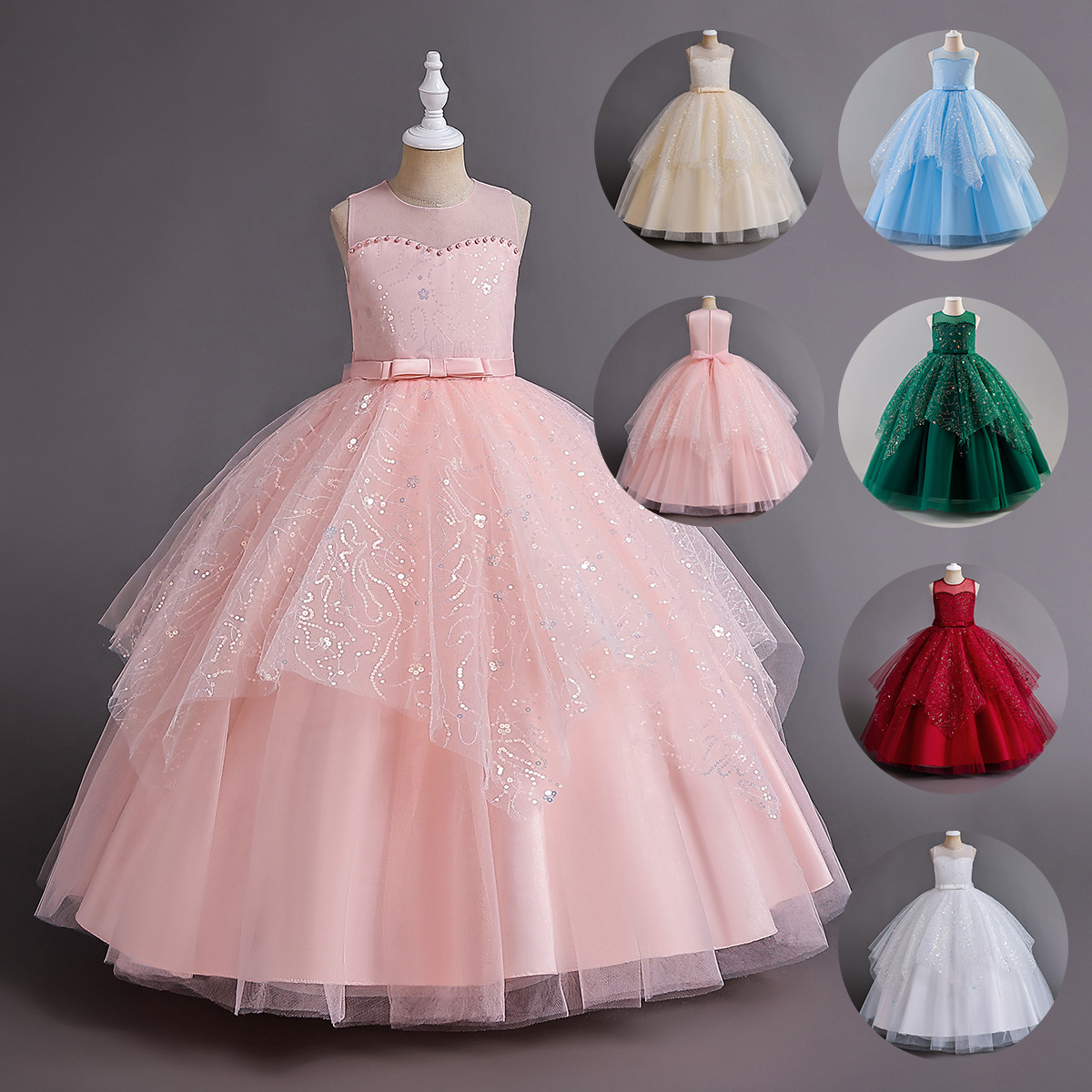 Girls' Dresses, Princess Birthday Party Dresses, Flower Girl Dresses, Christmas Holiday Celebration Performance Dresses, Amazon Summer Puffy Wedding Dresses
