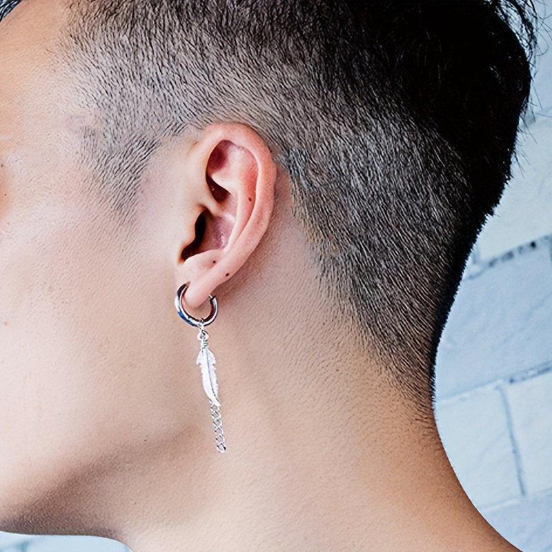 Feather Titanium Unique Ethnic Style, Fashionable Earrings, European And American Stainless Steel, Niche Men's Ear_voghion.com