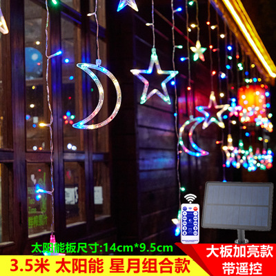 Cortina Solar de estrella y luna, cadena de luces led para exteriores, linterna de estrellas, luz decorativa para jardín, vacaciones de Navidad, superbrillante