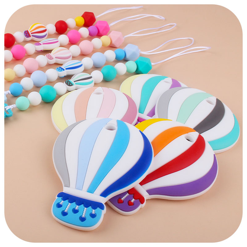 Bebé color de dibujos animados globo de aire caliente de silicona teether palo pezón anti-caída de la cadena de juguete teether traje