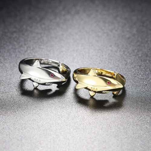 European and American personalized creative red-eyed shark open ring gold-plated animal ring foreign trade cross-border e-commerce new jewelry