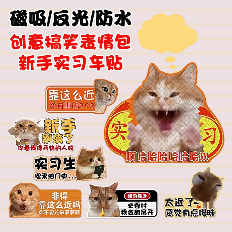 Funny Cat Emoji Magnetic Car Stickers for Beginners, Reflective Stickers for Female Drivers on the Rear of the Car Funny Cat Emoji Magnetic Car Stickers for Beginners, Reflective Stickers for Female Drivers on the Rear of the Car