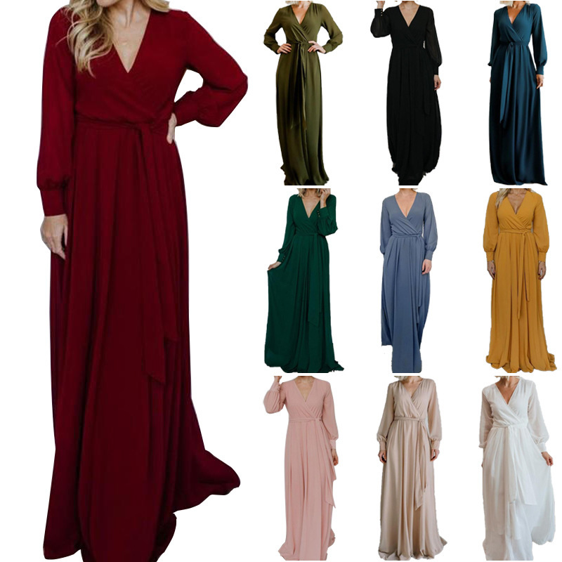 Autumn 282961 New European and American Large Size Women's Evening Dress Long Dress V-Neck Elegant Long Dress Multicolor Dress Autumn 282961 New European and American Large Size Women's Evening Dress Long Dress V-Neck Elegant Long Dress Multicolor Dress