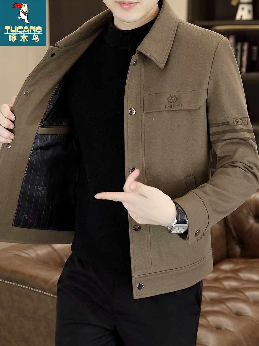 Woodpecker Spring and Autumn Men's High-End Casual Lapel Jacket Fashion Versatile Spring Top Men's Trendy