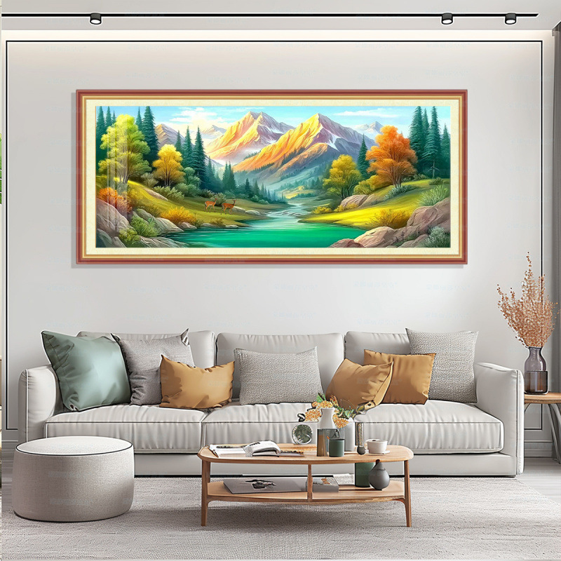 [Algodón importado] Mona Lisa real bordado cruzado con la espalda de Jinshan-Shui Liujiaoqiang paisaje bordado de hilo moderno image 3