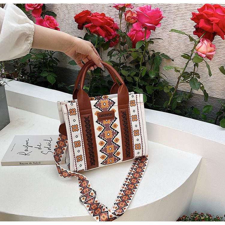 Bolsa de hombro de mujer transfronteriza, nuevo bolso de mano de algodón retro europeo y americano, impresión bohemia de mujer