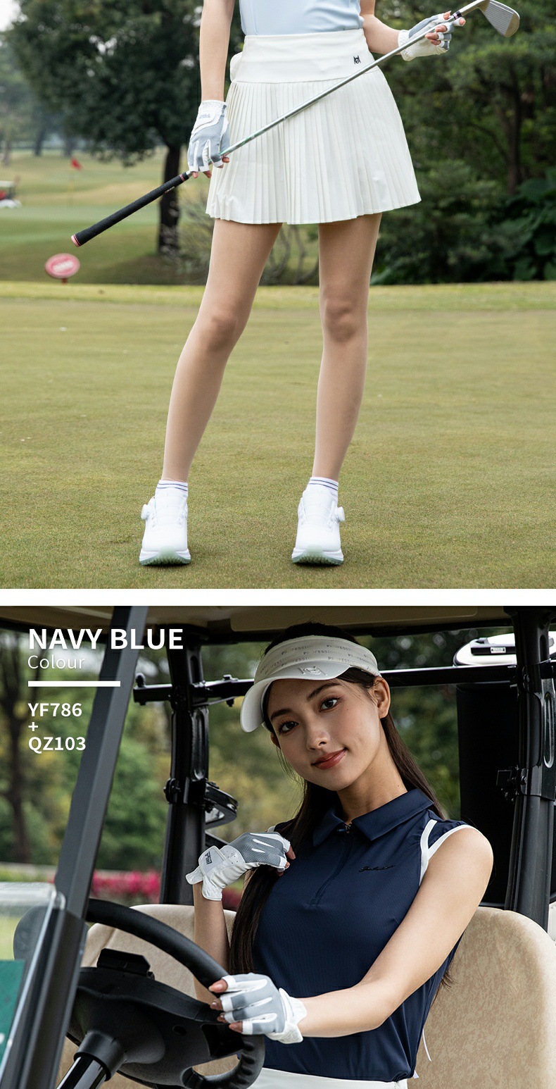 Áo vest golf nữ không tay phối quần short – bộ váy ngắn thể thao mùa xuân hè — YF786 Ice Crystal Blue Tops [thoáng khí không tay/đàn hồi cao và mềm mại/eo thon gọn], YF786 áo trắng [thoáng khí không tay/đàn hồi cao mềm mại/eo thon gọn], YF786 màu xanh nước ngoài [thoáng khí không tay/đàn hồi cao mềm mại/eo thon gọn] chi tiết 7