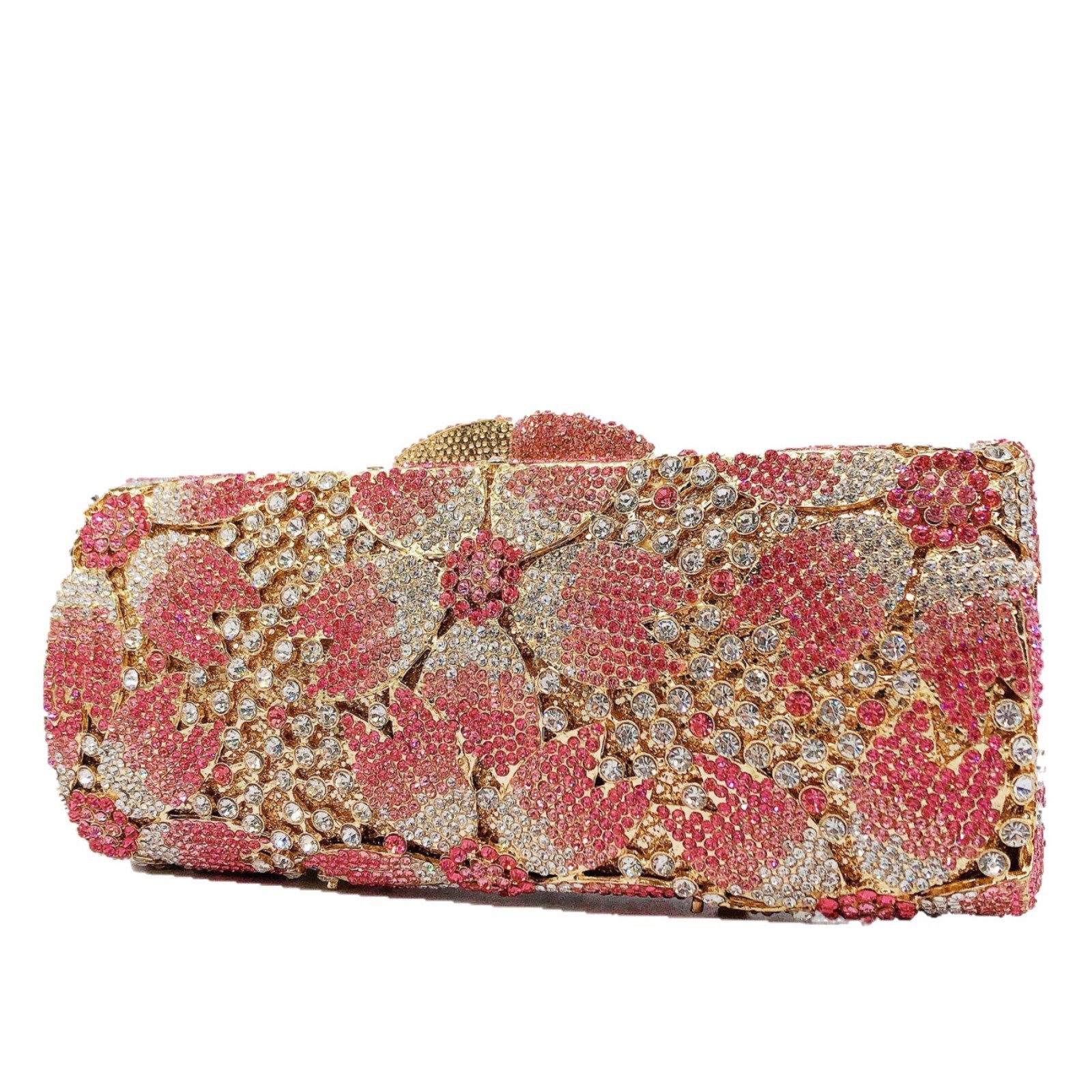 Stone Clutch Handmade Diamond Bag for Dinner Bag Metal Caja Dura Hollow Cherry Flower Full Diamond Hand Bag
