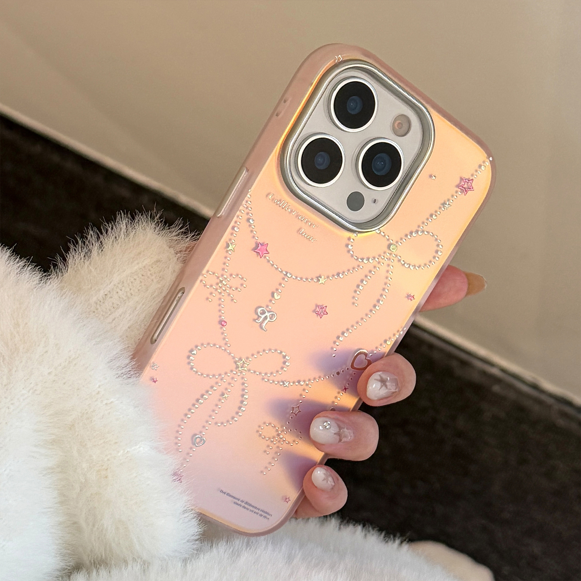 Protective Phone Case For Iphone With Pink Laser Bow Design_voghion.com