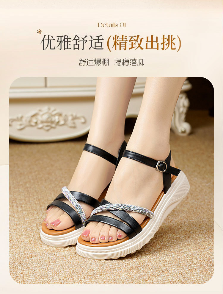 Sandal nữ đế xuồng cao gót đính đá da bò mềm — Trắng kem【Da bò lớp đầu】 chi tiết 13