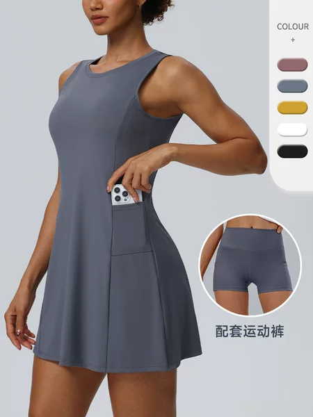 Women's tennis skirt set with shorts, anti-exposure sports dress, fitness sports golf skirt 12132