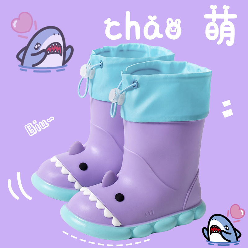 Shark Kidsren's Rain Boots Mid-Tube Girls' Non-Slip Cute Summer Baby Girl's Rain Boots Kindergarten Drawstring Shoes