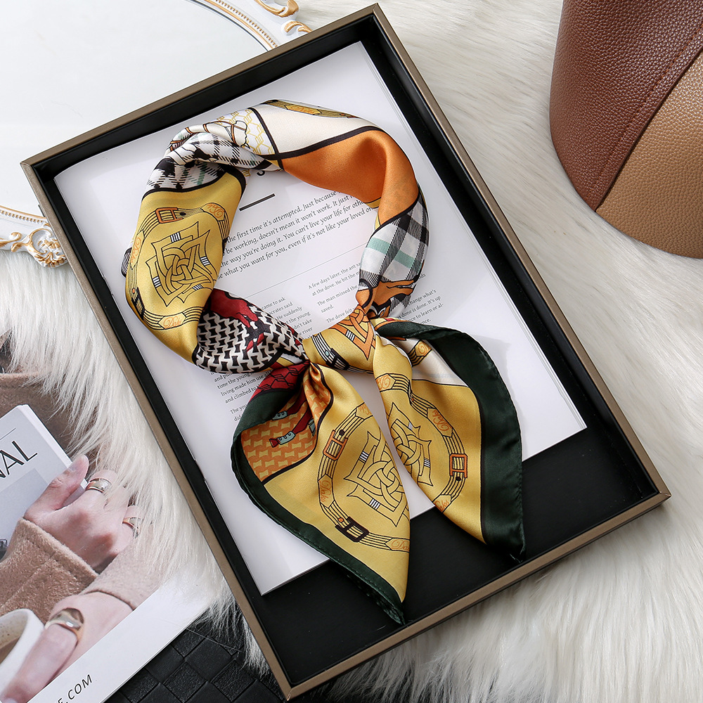 Transfronterizos nueva seda 70 bufandas de seda impresa multicolor diaria bufandas de cabello de alto nivel sensación de ataduras de cabello bolsa bufandas cuadradas