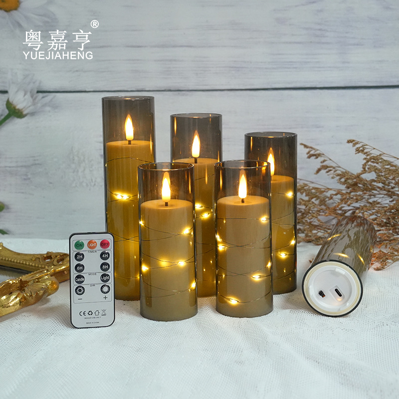亚马逊热卖塑料子弹头铜丝灯LED电子蜡烛灯亚克力高仿真玻璃杯led