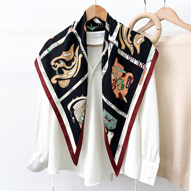 2025 nuevo estilo verano todo-fósforo cintura a juego camisa traje de mezclilla chal seda de sarga toalla triangular de moda fresca