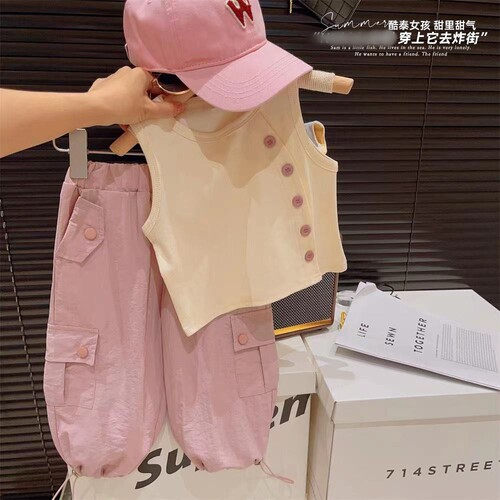 Children's Summer 2024 Fashion Set for Girls in Korea - Cute and Trendy Design Backless Top with Work Pants