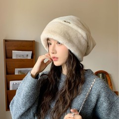 新款堆堆帽休闲加厚毛线帽秋冬季女保暖加绒时尚帽子百搭针织帽