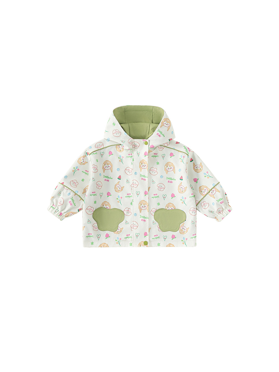 Yoobao ropa infantil de niñas ropa de otoño 2025 nueva niña impresa de manga larga bolsillo chaqueta con capuz para niños