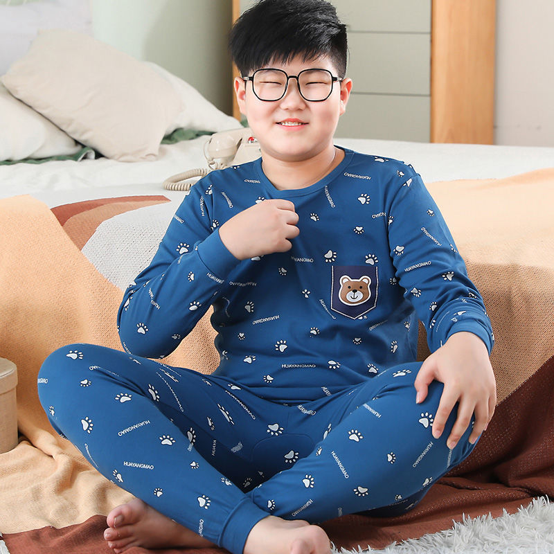뚱뚱한 어린이, 청소년, 봄 가을 면 속옷 세트, 고등학생, 여분의 지방, 가을 옷, 남성 잠옷, 가정복