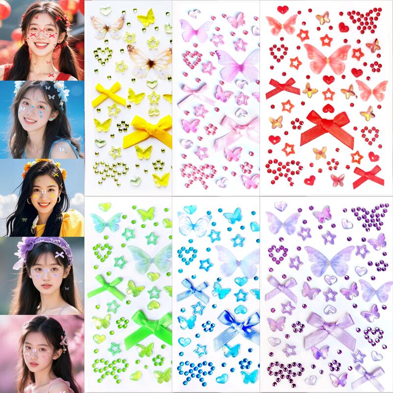 Mesh Butterfly Bow Pp Imitation Makeup Cut Out Five-Pointed Star Aurora Heart Makeup Face Eye Rhinestone Makeup