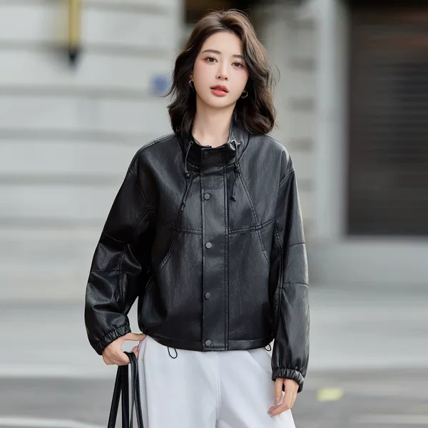 Haining Leather Jacket for Women 2026 New Spring and Autumn Short Stand-Collar Sheepskin Jacket