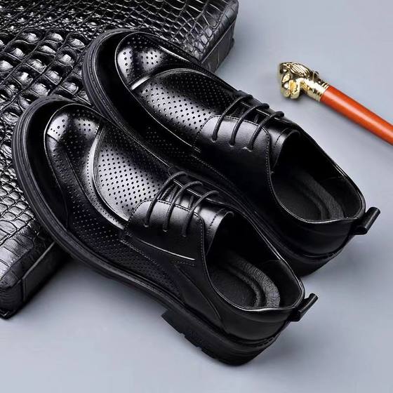 Spring and Summer Breathable Leather Shoes Men's Thick-soled Business Dress Leather Sandals Hollow Pierced Leather Casual Hole Men's Shoes